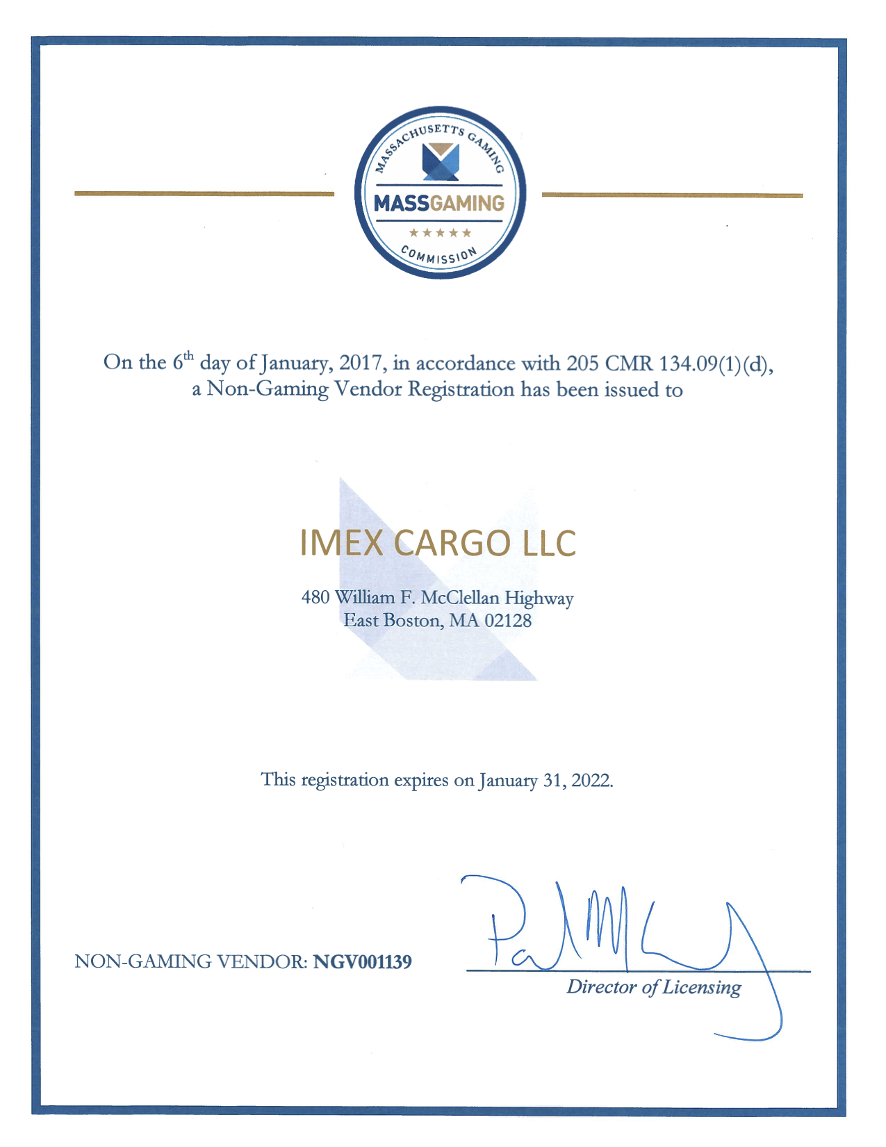  NGV1139 Imex Cargo LLC Certificate